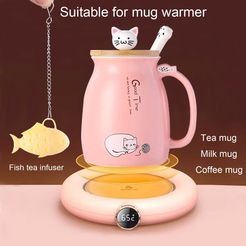 BigNoseDeer Kawaii Tea Cup with Infuser Cute Cat Mug Ceramic Coffee Mug Tea Mug Pink Cute Cool Preppy Stuff Gifts for Women Cat lover Gifts 13oz - Image 4