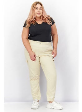Tchibo Women Drawstring Plain Cargo Pants, Beige  - Image 4