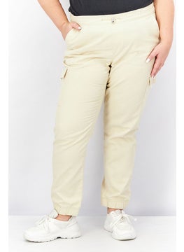 Tchibo Women Drawstring Plain Cargo Pants, Beige  - Image 1