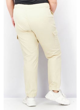 Tchibo Women Drawstring Plain Cargo Pants, Beige  - Image 3