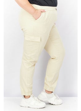 Tchibo Women Drawstring Plain Cargo Pants, Beige  - Image 2