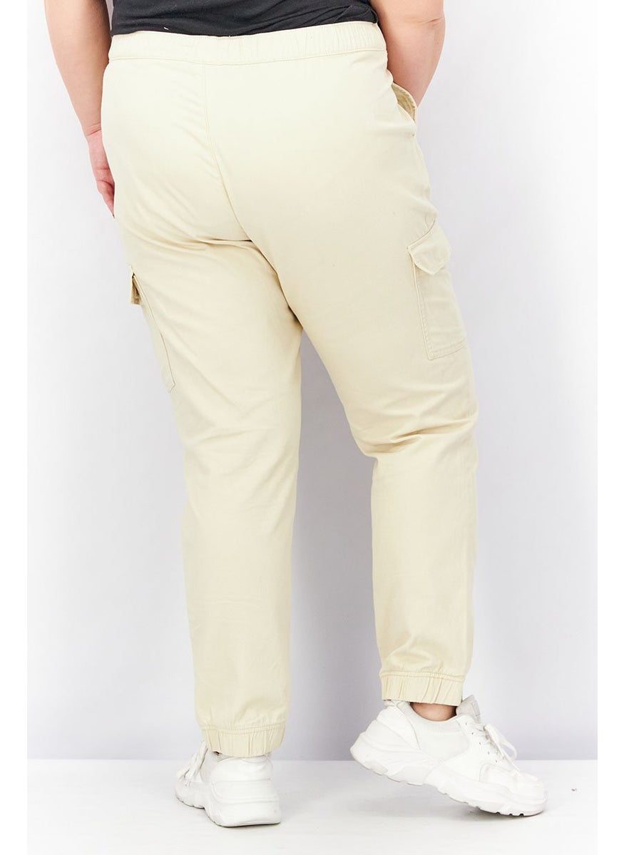 Tchibo Women Drawstring Plain Cargo Pants, Beige  - Image 3
