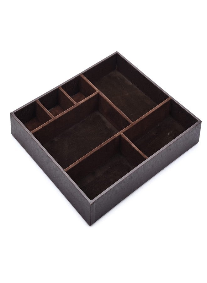 AZYEEA - Faux Leather 7 Compartment Tray Organiser for Men All Trey for Entryway Table Key, Wallet, Watch, Coin Change, Phone, Dresser Organizer EDC Dump Jewelry, Desk-top Catchall Tray Colour Brown - Image 2