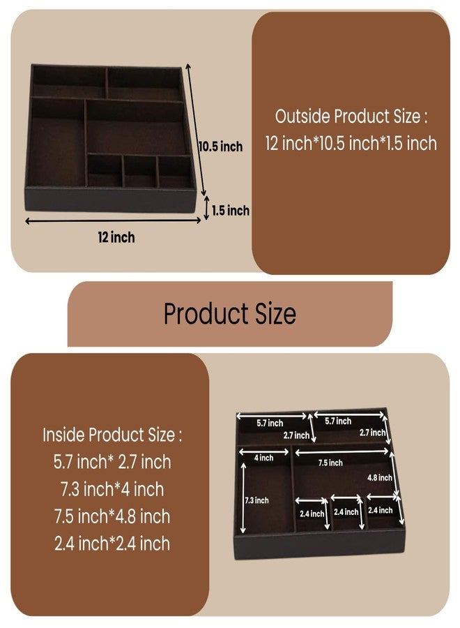 AZYEEA - Faux Leather 7 Compartment Tray Organiser for Men All Trey for Entryway Table Key, Wallet, Watch, Coin Change, Phone, Dresser Organizer EDC Dump Jewelry, Desk-top Catchall Tray Colour Brown - Image 3