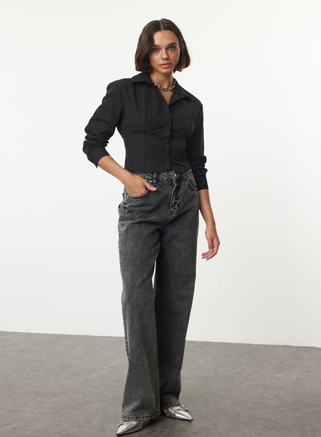 trendyol Black Waist Fitted Pattern Woven Shirt - Image 1