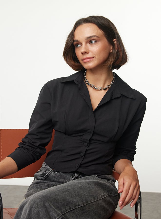 trendyol Black Waist Fitted Pattern Woven Shirt - Image 2