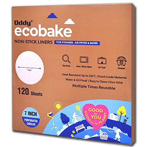 Oddy Uniwraps Ecobake Non-Stick Baking Paper for Steamer,Airfryer&More-Perforated,7 Inch Circle,120 Pcs,White,190 mm - Image 1