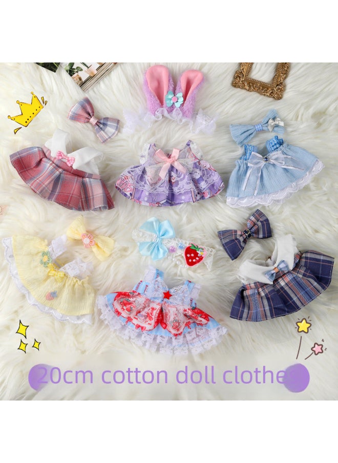 Generic - 20cm Cotton Doll Clothes Dress Toy Plush Doll Outfit Affordable Cute Skort Style Dress Pants For Playtime Fun-Specifications:Suitable For 20cm Cotton Doll  Without Dolls-Color:Blue Love Skirt + Headwear - Image 1