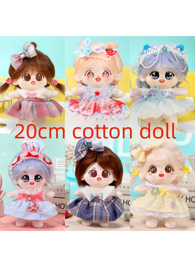 Generic - 20cm Cotton Doll Clothes Dress Toy Plush Doll Outfit Affordable Cute Skort Style Dress Pants For Playtime Fun-Specifications:Suitable For 20cm Cotton Doll  Without Dolls-Color:Blue Love Skirt + Headwear - Image 1