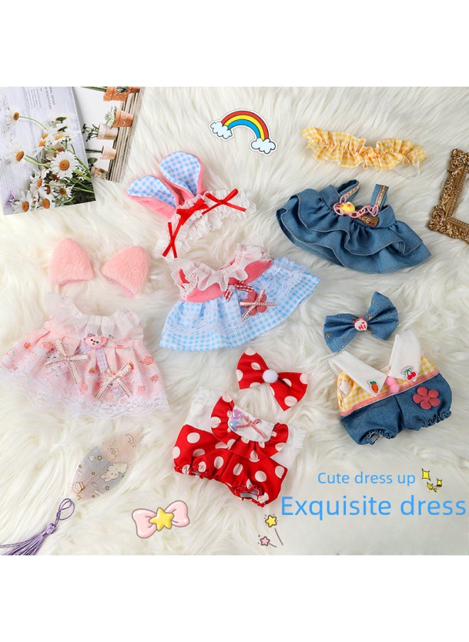 Generic - 20cm Cotton Doll Clothes Dress Toy Plush Doll Outfit Affordable Cute Skort Style Dress Pants For Playtime Fun-Specifications:Suitable For 20cm Cotton Doll  Without Dolls-Color:Blue Love Skirt + Headwear - Image 1