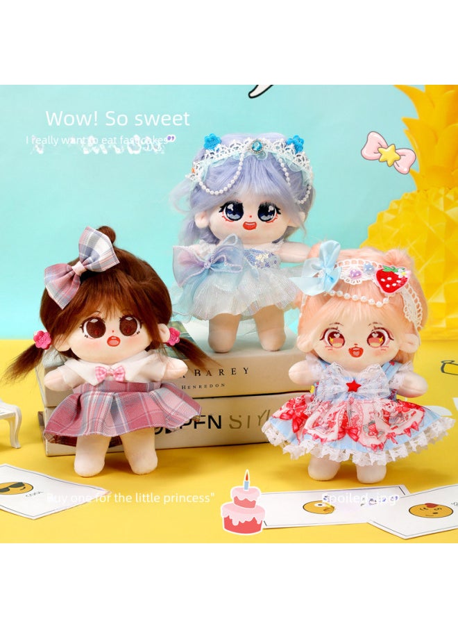 Generic - 20cm Cotton Doll Clothes Dress Toy Plush Doll Outfit Affordable Cute Skort Style Dress Pants For Playtime Fun-Specifications:Suitable For 20cm Cotton Doll  Without Dolls-Color:Blue Love Skirt + Headwear - Image 1