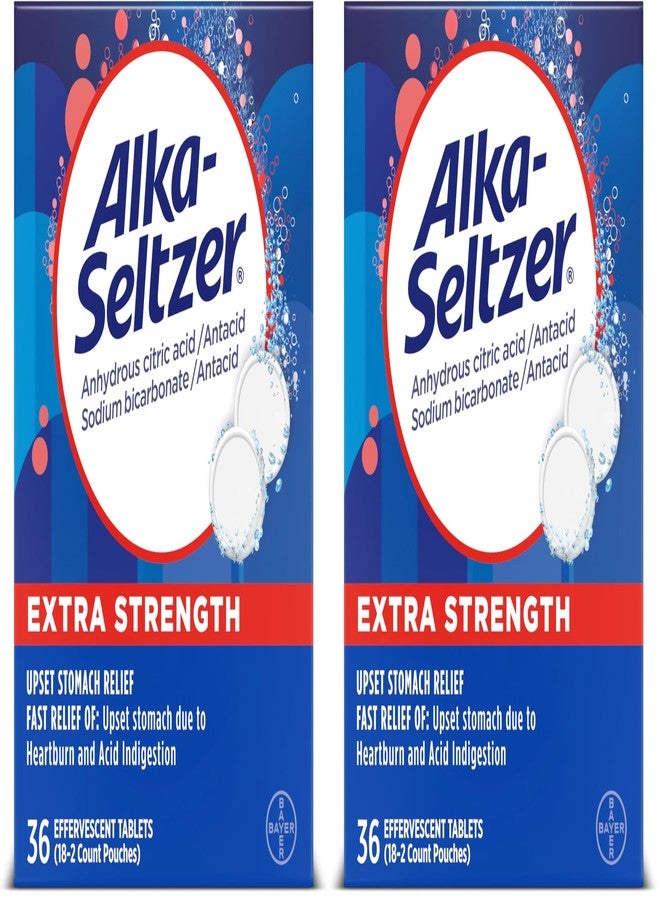 Alka-Seltzer Extra Strength Heartburn Relief Effervescent Antacid Tablets, Fast Indigestion Relief, 36Ct (Pack of 2) - Image 1