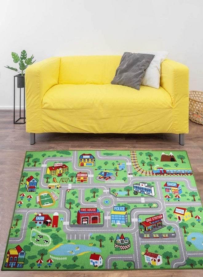 Yincimar Kids Carpet Playmat Rug, 5' x 6'6" Extra Large City Life Educational Car Rug for Baby Toddler Boy Bedroom Playroom - Image 1
