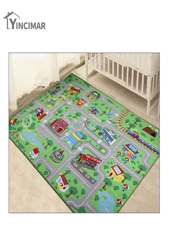 Yincimar Kids Carpet Playmat Rug, 5' x 6'6" Extra Large City Life Educational Car Rug for Baby Toddler Boy Bedroom Playroom - Image 5
