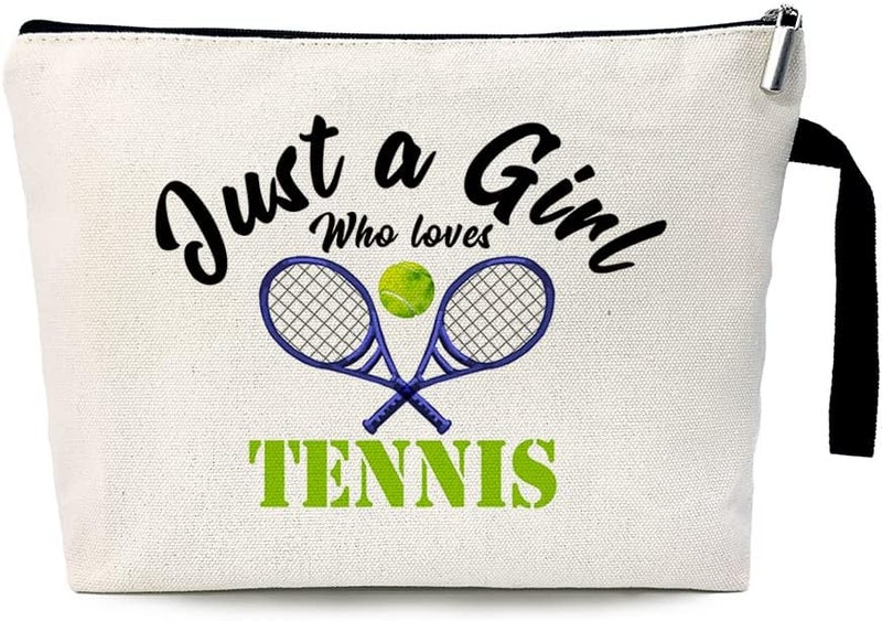 Just a Girl Who Loves Tennis Funny Cosmetic Bag, for Travel Toiletry Zipper Storage Pouch Makeup Bag, Tennis Playeres Gifts, Tennis Girls Cosmetic Bag, Gifts for Tennis Lovers, Girls Tennis Team Gifts