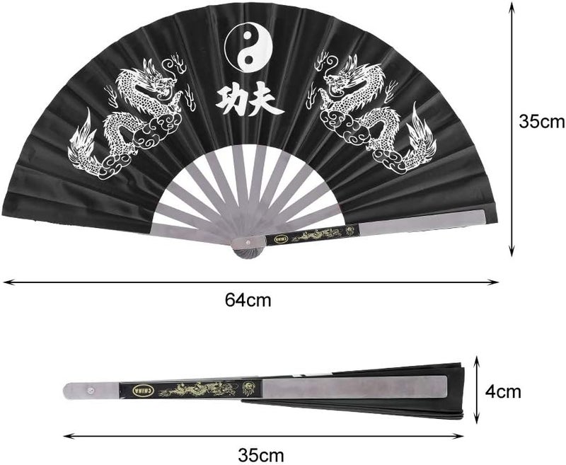 Maxmartt مروحة يدوية قابلة للطي من ماكس مارت، مروحة تاي تشي من الفولاذ المقاوم للصدأ، مروحة كونغ فو، مروحة كاراتيه، مروحة صينية، مروحة فنون القتال، مروحة كونغ فو للقتال، مروحة ووشو للأداء والرقص، سوداء - Image 5