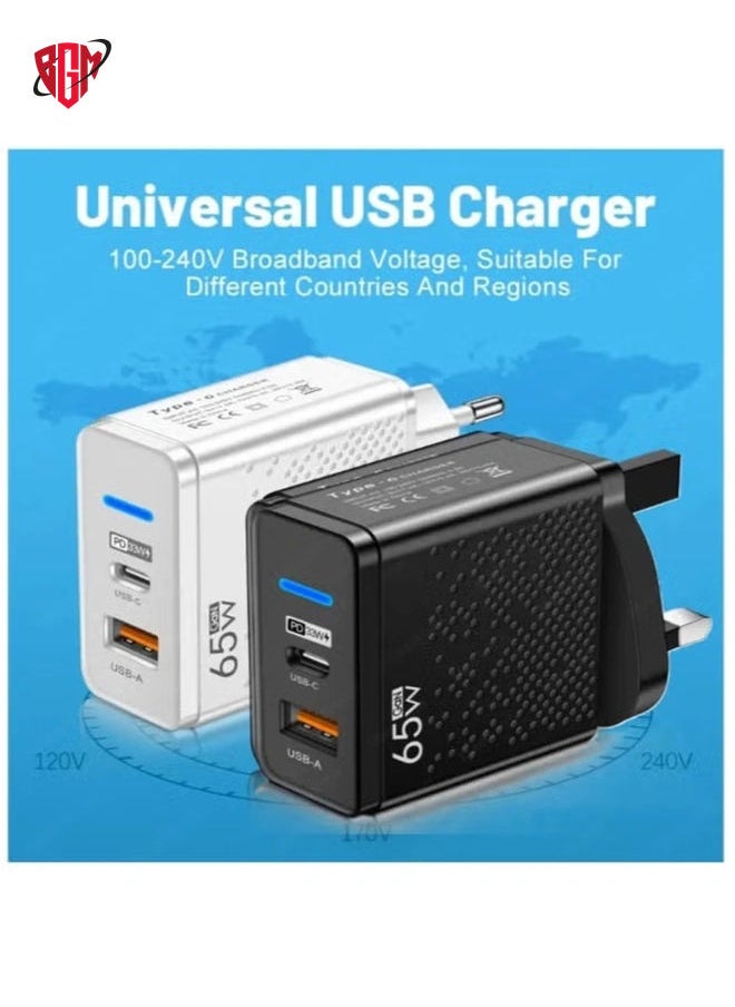 BGM - 65W GaN USB-C Power Adapter | Dual Type-A & Type-C Wall Charger Compatible with Steam Deck, iPhone, iPad, OnePlus, Huawei, Lenovo, HP, Asus, Xiaomi, Samsung Fast Charging GaN Technology - Image 1