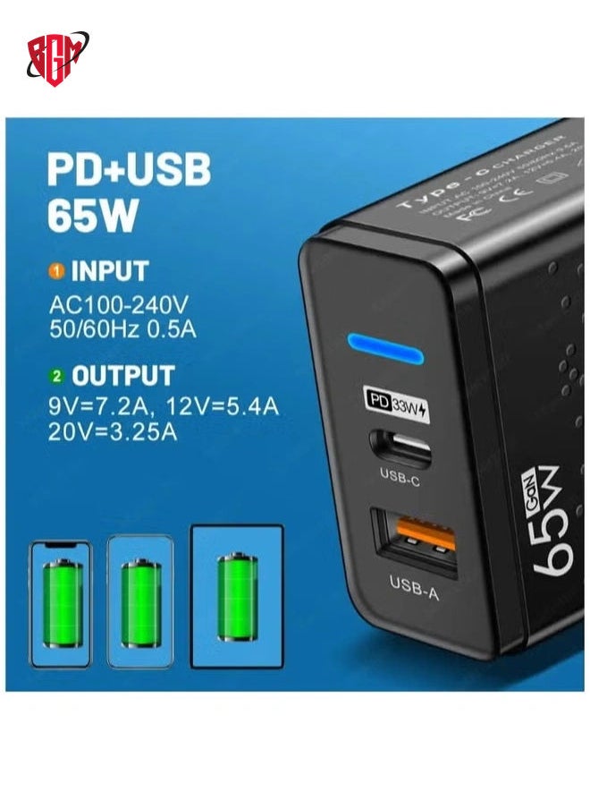 BGM - 65W GaN USB-C Power Adapter | Dual Type-A & Type-C Wall Charger Compatible with Steam Deck, iPhone, iPad, OnePlus, Huawei, Lenovo, HP, Asus, Xiaomi, Samsung Fast Charging GaN Technology - Image 1