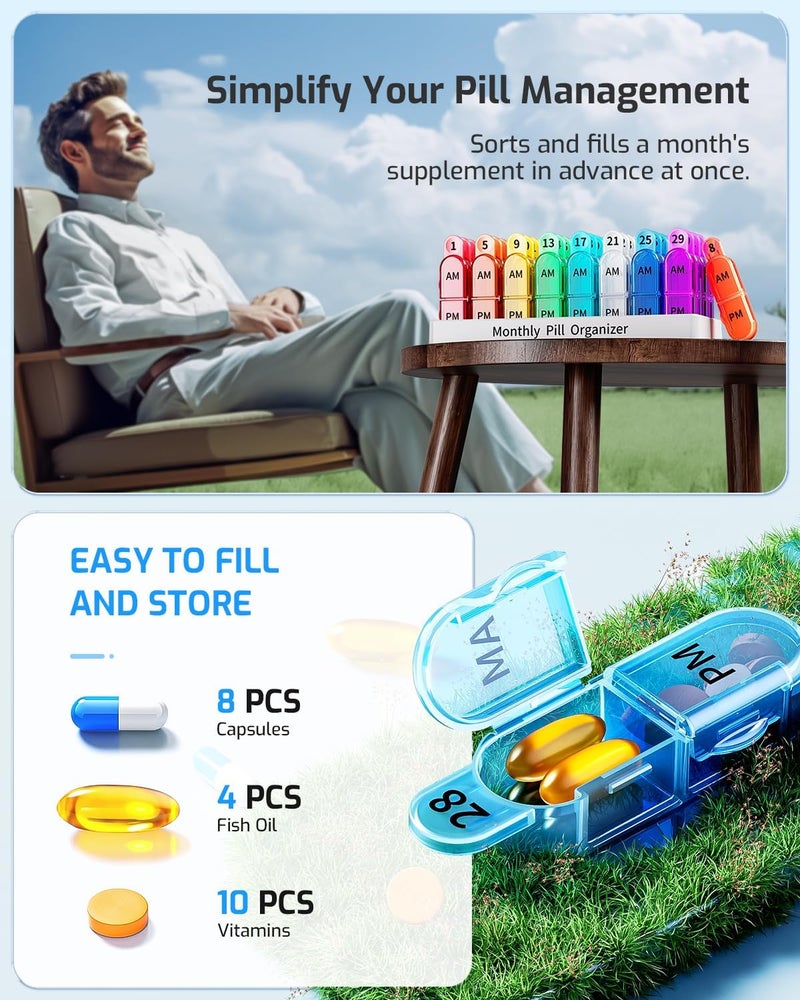 Portable storage medicine box 31 days large capacity portable medicine box, no BPA vitamin medicine storage box - Image 3