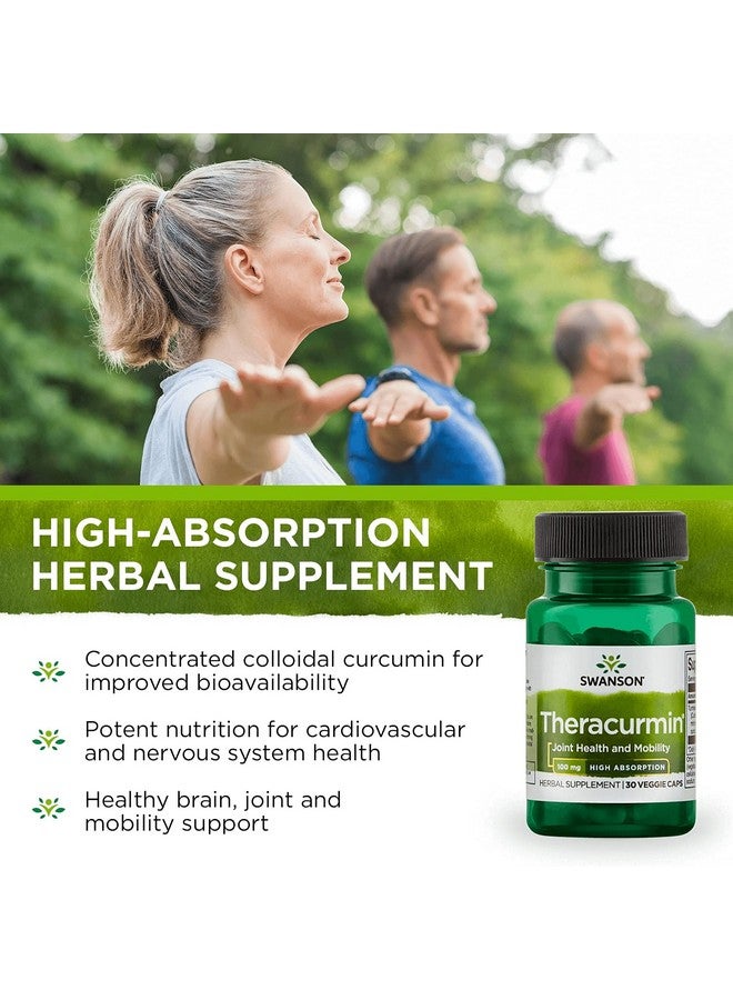 SWANSON Theracurmin Herbal Supplement Supporting Joint Health  Mobility Formulated For High Absorption 30 Capsules 100Mg Each - Image 4