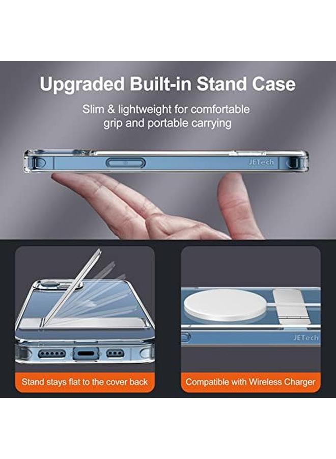 جي تيك جراب حامل لهاتف iPhone 13 مقاس 6.1 بوصة يدعم الشحن اللاسلكي، جراب هاتف نحيف مقاوم للصدمات مع حامل معدني ثلاثي الاتجاهات شفاف - Image 2