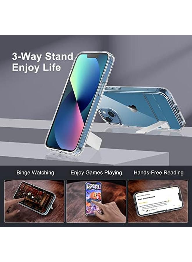 جي تيك جراب حامل لهاتف iPhone 13 مقاس 6.1 بوصة يدعم الشحن اللاسلكي، جراب هاتف نحيف مقاوم للصدمات مع حامل معدني ثلاثي الاتجاهات شفاف - Image 3