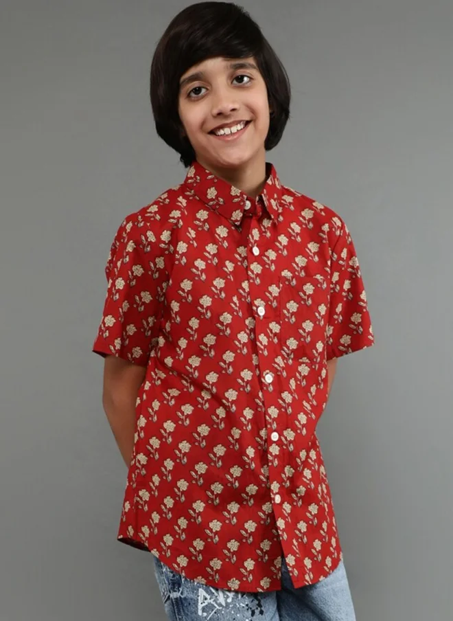 AKS Rust Polka Dot Printed Casual Shirt for Boys
