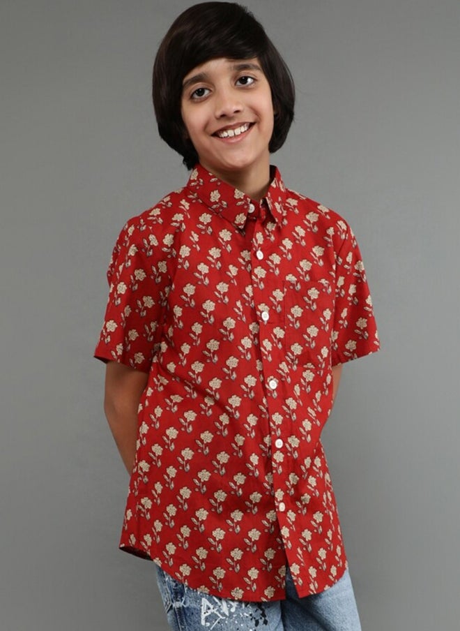 أيه كيه إس قميص كاجوال مطبوع بنقاط بولكا باللون الصدئ للأولاد - Image 3