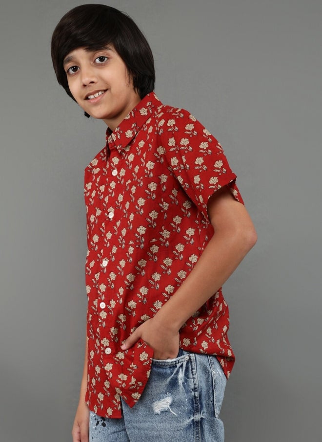 أيه كيه إس قميص كاجوال مطبوع بنقاط بولكا باللون الصدئ للأولاد - Image 4