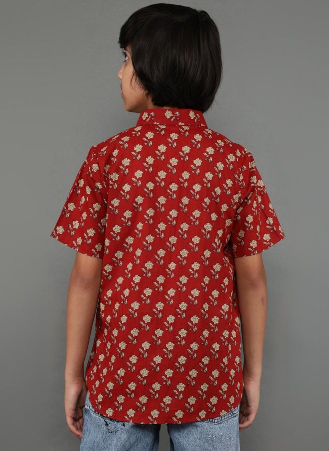 أيه كيه إس قميص كاجوال مطبوع بنقاط بولكا باللون الصدئ للأولاد - Image 5