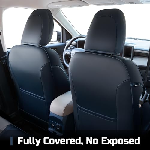 Carlimeki Leather Seat Covers Custom Fit for Maverick 2022-2026, Compatible with XL, XLT, Lobo, Lariat, Tremor Model - Armrest Covers Included - Faux Leather, Fully Covered, Fit Like a Glove - Image 2