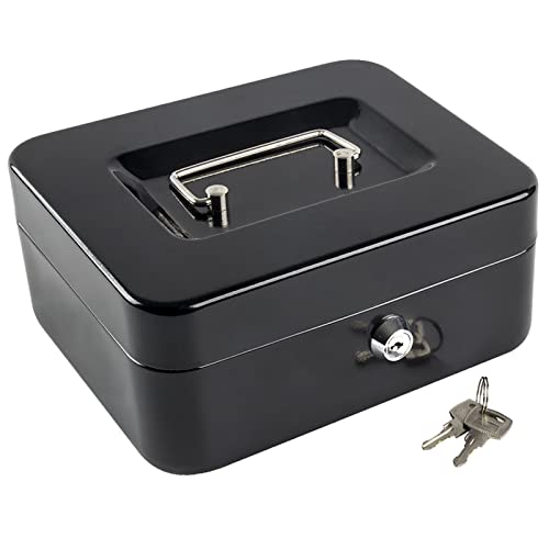 Kyodoled Medium Cash Box with Money Tray,Small Safe Lock Box with Key,Cash Drawer,7.87"x 6.30"x 3.54" Black Medium - Image 3
