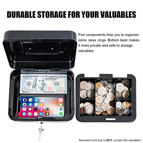 Kyodoled Medium Cash Box with Money Tray,Small Safe Lock Box with Key,Cash Drawer,7.87"x 6.30"x 3.54" Black Medium - Image 5