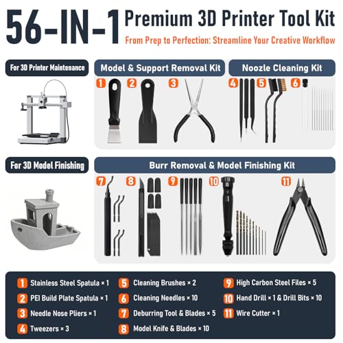 QeeaHuuo 3D Printer Tools Kit Quality 3D Printing Tool Kit for Model FinishingDeburringDrilling 3D Printer Accessories for All FDMSLA Printers Removing Support Cutting Filament Cleaning Nozzle - Image 3