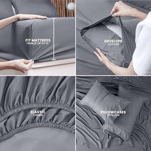 Utopia Bedding California King Sheet Set – 4 Piece Bed Sheets for Cal King Size Bed, Soft and Breathable Microfiber, Includes 1 Fitted Sheet, 1 Flat Sheet and 2 Pillowcases (Grey) - Image 3