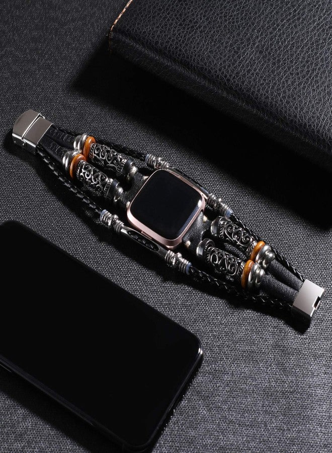 سوار بديل من الجلد الطبيعي مقاس 23 مم من KONAFEI متوافق مع أساور Fitbit Versa، مزود بمشبك من الفولاذ المقاوم للصدأ للرجال والنساء (أسود-C) - Image 4