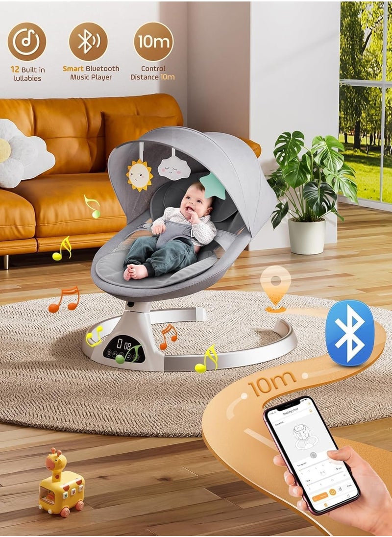 Baby Swings for Infants - Exclusive App & Bluetooth Electric Baby Swing, Smart Sensor&Timing, 5 Speeds, 12 Preset Lullabies and Back-Up Pillow, Portable Baby Swing for Indoor/Outdoor(Grey) - pzsku/Z0B863C91DED725DCDD97Z/45/_/1731462824/db03d9a9-0489-4e6f-9125-040e28374b60
