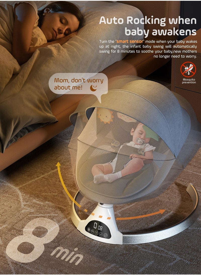 Baby Swings for Infants - Exclusive App & Bluetooth Electric Baby Swing, Smart Sensor&Timing, 5 Speeds, 12 Preset Lullabies and Back-Up Pillow, Portable Baby Swing for Indoor/Outdoor(Grey) - pzsku/Z0B863C91DED725DCDD97Z/45/_/1731462834/1aef01eb-7707-4c6c-9eac-e18b25745410
