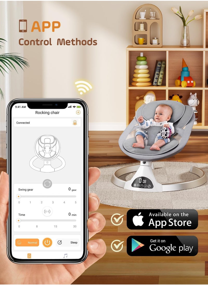 Baby Swings for Infants - Exclusive App & Bluetooth Electric Baby Swing, Smart Sensor&Timing, 5 Speeds, 12 Preset Lullabies and Back-Up Pillow, Portable Baby Swing for Indoor/Outdoor(Grey) - pzsku/Z0B863C91DED725DCDD97Z/45/_/1731462865/732527a0-274a-4c0f-b50f-5f9312b0e030