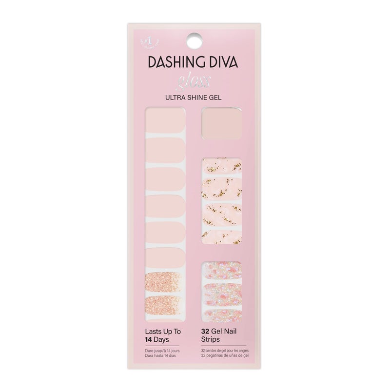 Dashing Diva Gloss Nail Strips - Crystal Clear - UV Free, Chip Resistant, Long Lasting Gel Stickers - Contains 32 Wraps, 1 Prep Pad, 1 File - Image 1