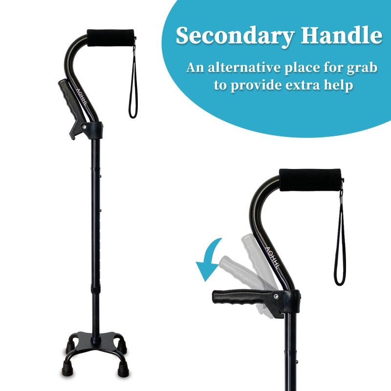 AOHHL Quad Walking Cane Foldable Adjustable Portable Stick Men & Women and Seniors - Lightweight & Sturdy with 4-Pronged Base for Extra Stability Balance,Self Standing Gifts for mom Dad(black1) - Image 5