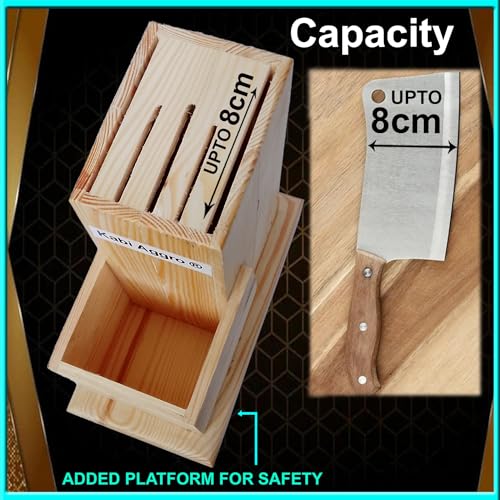 Kabi Aggro Knife Holder Stand Wooden Empty Cutlery Holder Case Kitchen Tool Set (Wooden, Knife, Brush, Cutter) - Image 5