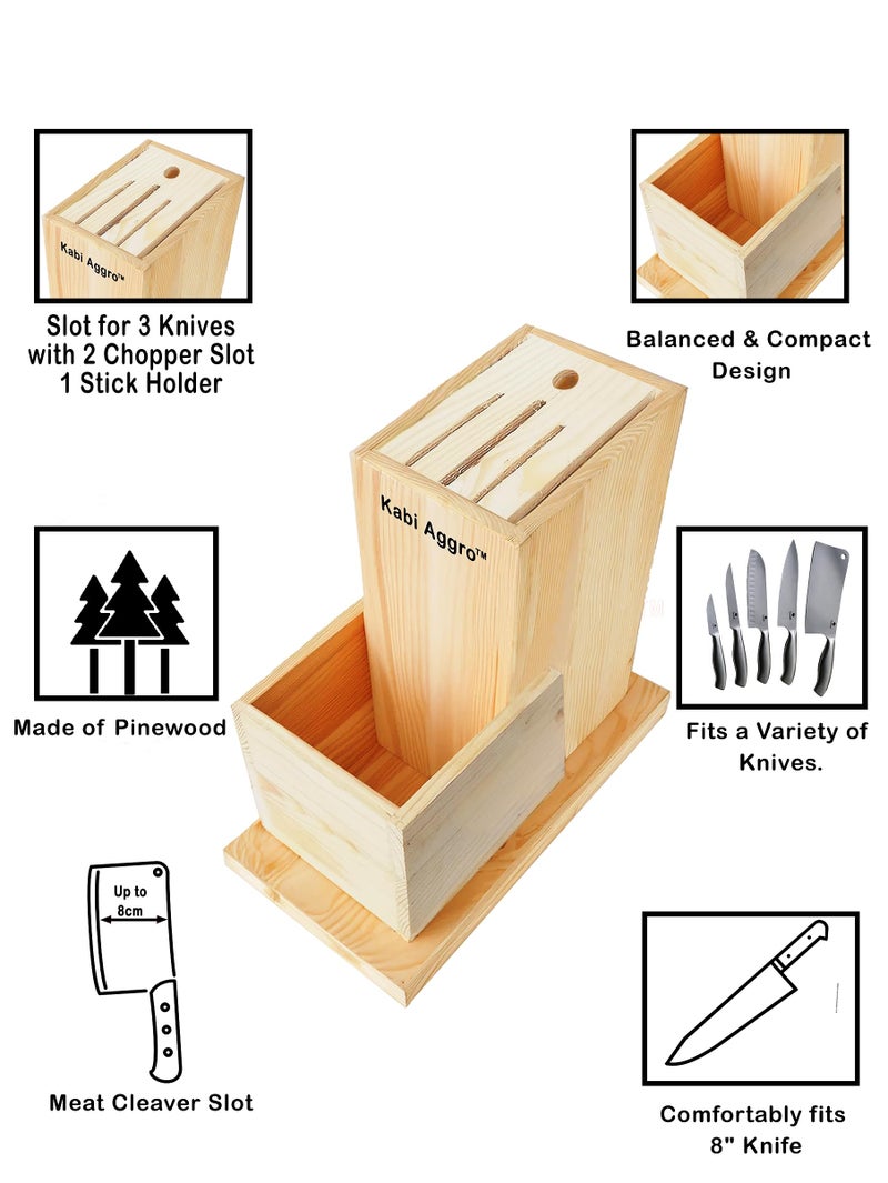 Kabi Aggro Knife Holder Stand Wooden Empty Cutlery Holder Case Kitchen Tool Set (Wooden, Knife, Brush, Cutter) - Image 4