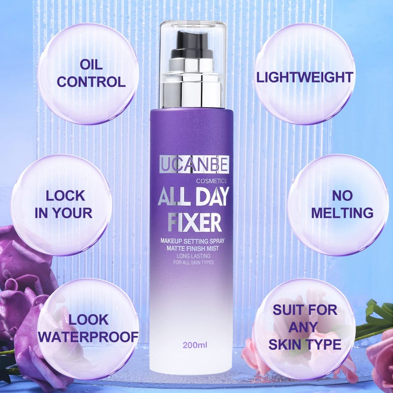 UCANBE Makeup Setting Spray + Face Primer + Make Up Sponge, Gel-Based Hydrating Primer, Lightweight, Long Lasting Matte Finishing Spray,Beauty Blender Set - Image 2