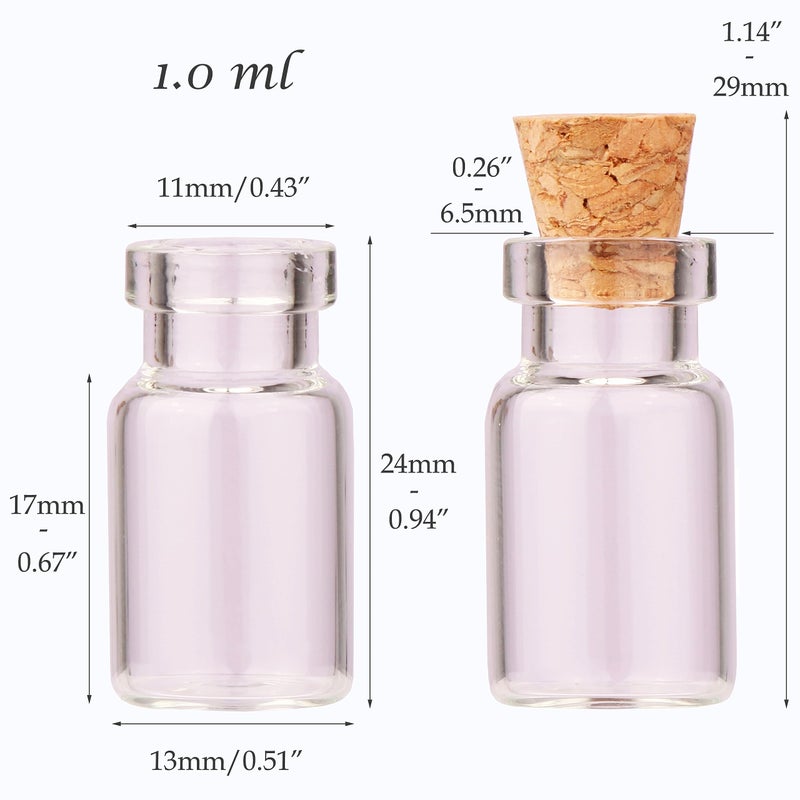 MaxMau 100pcs 1ml Small Mini Glass Bottles Jars with Cork Stoppers Tiny Vials for DIY Art Crafts Wedding Favors - Image 3