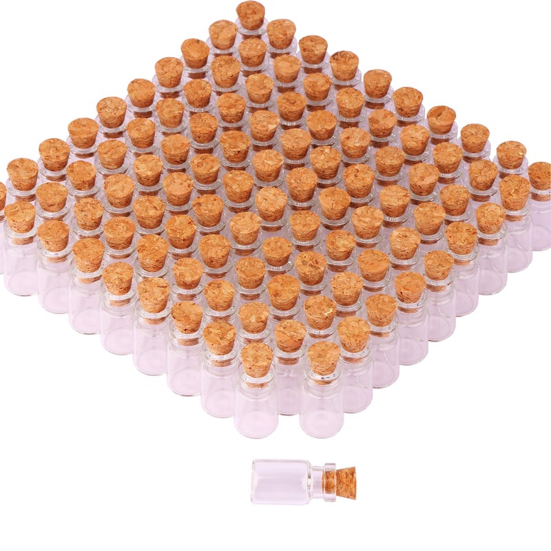 MaxMau 100pcs 1ml Small Mini Glass Bottles Jars with Cork Stoppers Tiny Vials for DIY Art Crafts Wedding Favors - Image 2