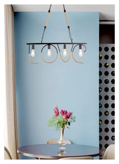 Vmax Industrial Jute Rope Love Design Metal Shade Hanging Pendant Ceiling Light Black and Brown E27 Base (Bulb not Included)  - Image 2