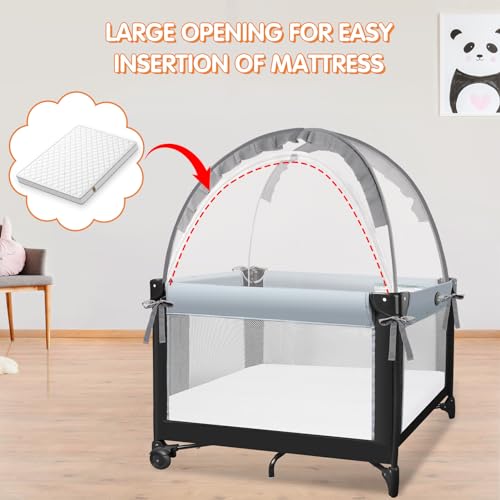 Zkaitoy Pack N Play Tent - Mini Crib Tent to Keep Baby from Climbing Out - Crib Net to Keep Baby in - Pop Up Breathable Cribs Cover - Canopy with Upgrade Strong Mesh and Durable Zipper (Gray, Small) - Image 5