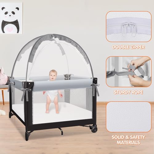 Zkaitoy Pack N Play Tent - Mini Crib Tent to Keep Baby from Climbing Out - Crib Net to Keep Baby in - Pop Up Breathable Cribs Cover - Canopy with Upgrade Strong Mesh and Durable Zipper (Gray, Small) - Image 4