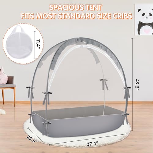 Zkaitoy Pack N Play Tent - Mini Crib Tent to Keep Baby from Climbing Out - Crib Net to Keep Baby in - Pop Up Breathable Cribs Cover - Canopy with Upgrade Strong Mesh and Durable Zipper (Gray, Small) - Image 3